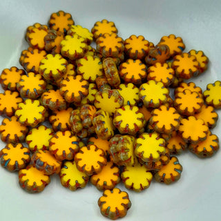 Czech Glass 9mm Cactus Flower Yellow With Picasso Finish