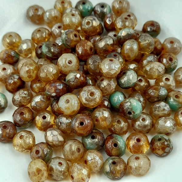 Czech Glass 5x7mm Rondelle Champagne Mix With Picasso Finish