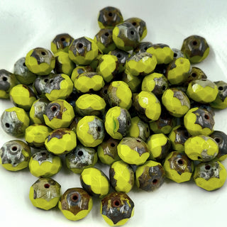 Czech Glass 6x8mm Rondelle Avocado Green With Picasso Finish