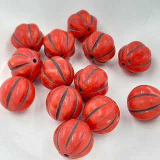Czech Glass 14mm Melon Ladybug Red With Brown Wash