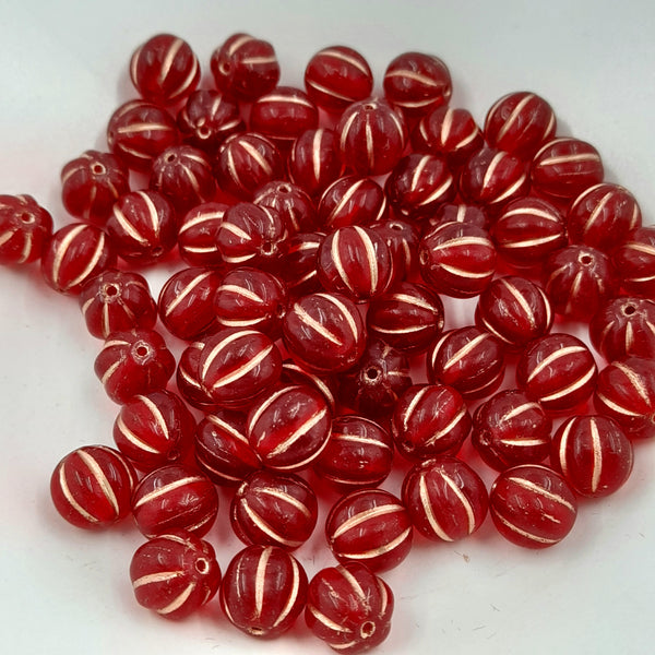 Czech Glass 8mm Melon Ruby Red With Copper Wash