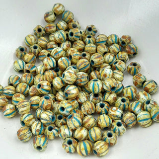 Czech Glass 6mm Large Hole Melon Honey With Picasso Finish & Turquoise Wash