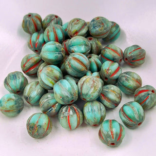 Czech Glass 10mm Melon Sea Green With Picasso Finish