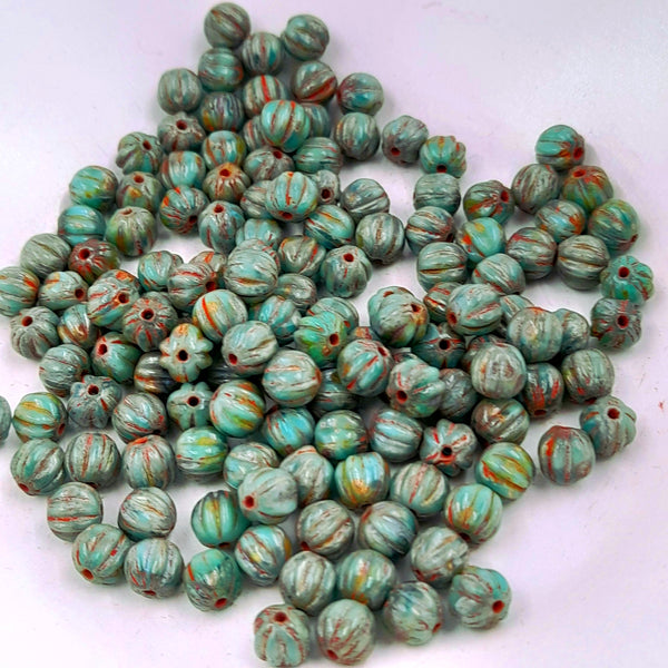 Czech Glass 5mm Melon Sea Green With Picasso Finish
