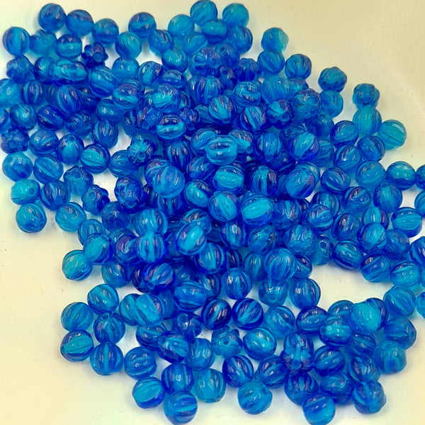 Czech Glass 4mm Melon Cobalt & Light Cyan With Turquoise Wash