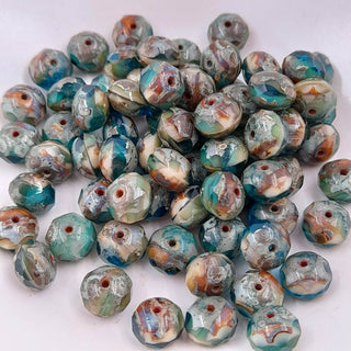 Czech Glass 6x8mm Rondelle Pacific Blue, Sea Green, & Cream With Picasso Finish