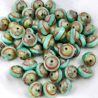 Czech Glass 8x10mm Saturn Sea Green With Picasso Finish