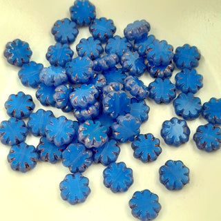Czech Glass 9mm Cactus Flower Periwinkle Blue With Bronze Finish