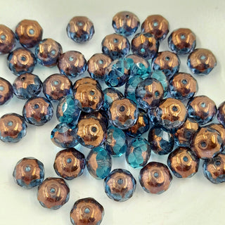 Czech Glass 6x8mm Rondelle Pale Blue With Copper Finish
