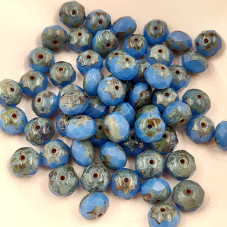 Czech Glass 6x8mm Rondelle Cornflower Blue With Picasso Finish