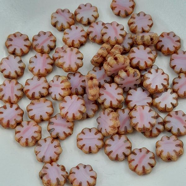 Czech Glass 9mm Cactus Flower Salmon & Pink With Picasso Finish