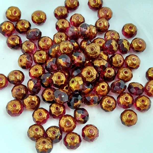 Czech Glass 5x7mm Rondelle Purple With Gold Finish