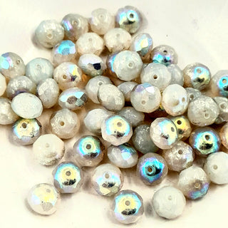 Czech Glass 6x8mm Rondelle Ivory With Mercury & AB Finish