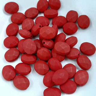 Oval Polymer Clay Faceted Bead Red