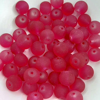 10mm Glass Round Frosted Magenta Red