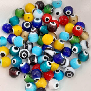 8mm Glass Round Evil Eye Bead Mixed Colours