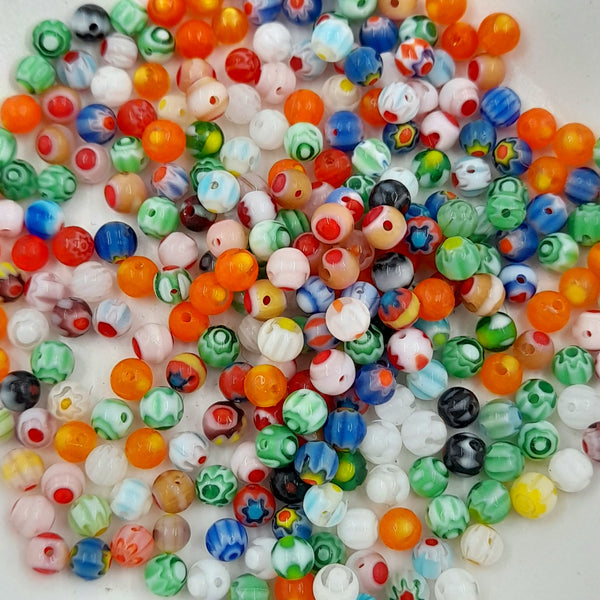 Glass Round Millefiore 4mm Mixed Colours