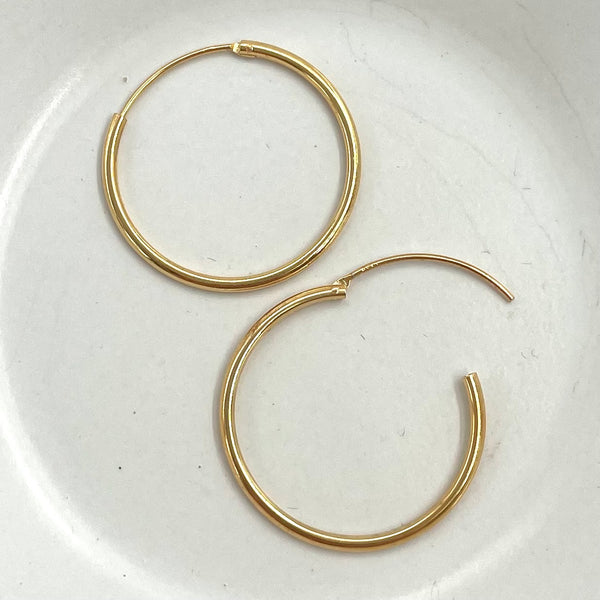 Sterling Silver With Heavy Gold Plate Earring Hoop 25mm
